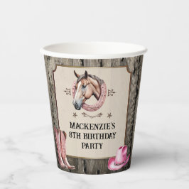 ピンク素朴乗馬の誕生日パーティー 紙コップ