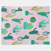 ピンク素朴南西部サボテン植物 フリースブランケット (正面(横))