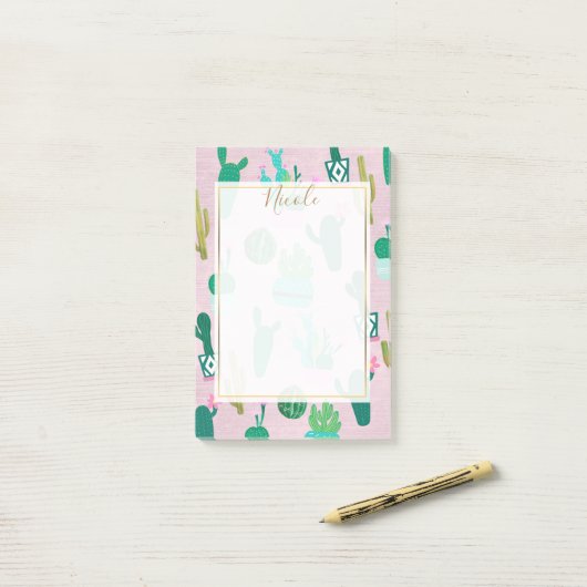 ピンク素朴南西部サボテン植物 ポストイット (デスク上)