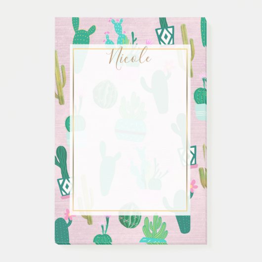 ピンク素朴南西部サボテン植物 ポストイット (正面)
