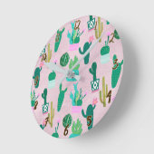 ピンク素朴南西部サボテン植物 ラウンド壁時計 (傾斜)