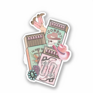 ピンク素朴女性のカーボーイビニールシール シール