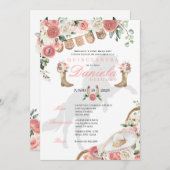 ピンク素朴女性のカーボーイホースウエスタンキンセアニラ 招待状 (正面/裏面)