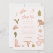 ピンク素朴女性のカーボーイ誕生日パーティー サンキューカード (正面)