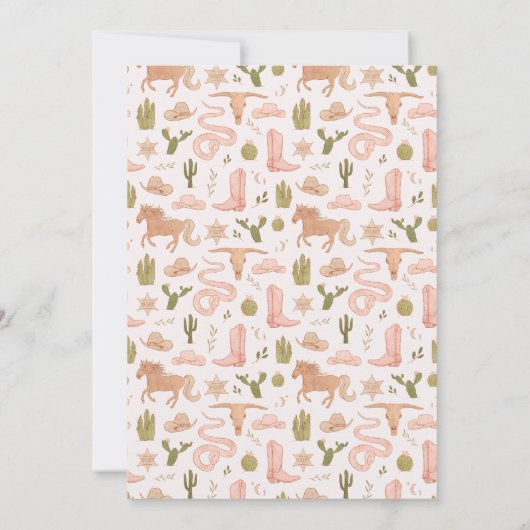 ピンク素朴女性のカーボーイ誕生日パーティー サンキューカード (裏面)