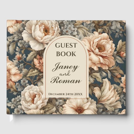 ピンク素朴牡丹ヴィンテージウェディング ゲストブック (正面)