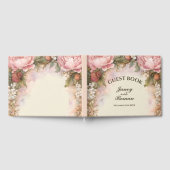 ピンク素朴牡丹ヴィンテージウェディング ゲストブック (全面)