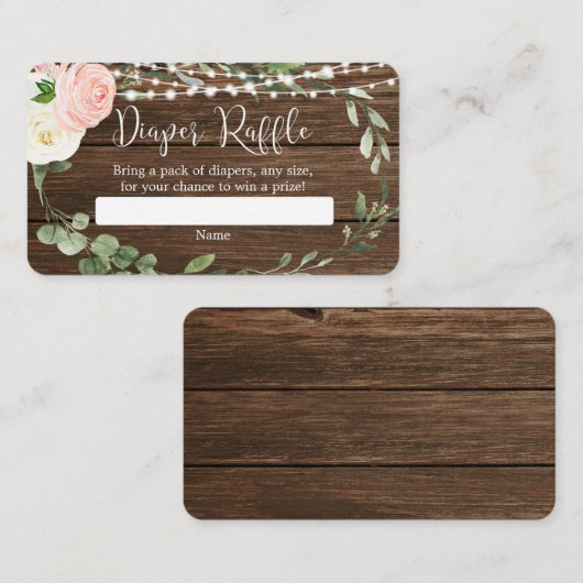 ピンク素朴色の緑の赤ちゃんシャワーおむつラッフル エンクロージャーカード (正面/裏面)