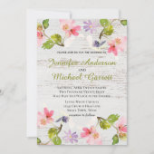 ピンク素朴花模様オンホワイトウッド招待状 招待状 (正面)