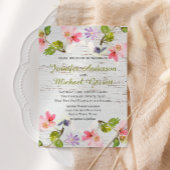ピンク素朴花模様オンホワイトウッド招待状 招待状