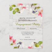ピンク素朴花模様オンホワイト婚約招待状 (正面/裏面)
