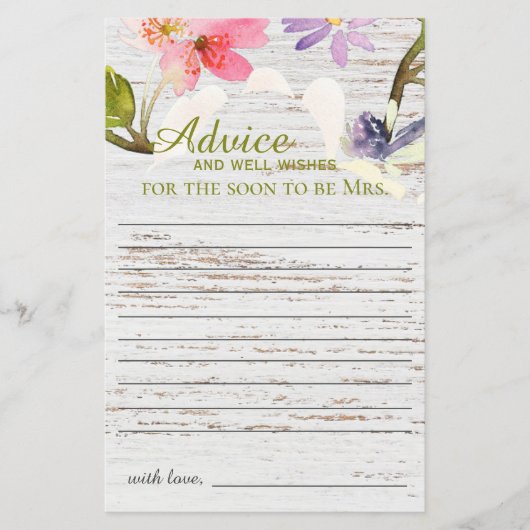 ピンク素朴花模様ブライダルシャワーアドバイス (正面)