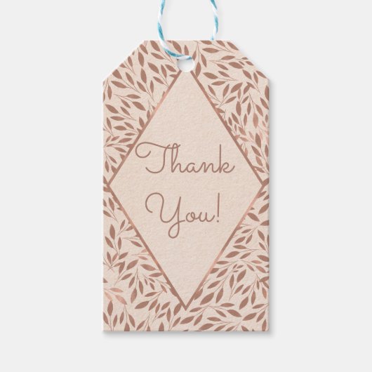 ピンク素朴葉ボタニカルグラムブライダルシャワー ギフトタグ (正面)