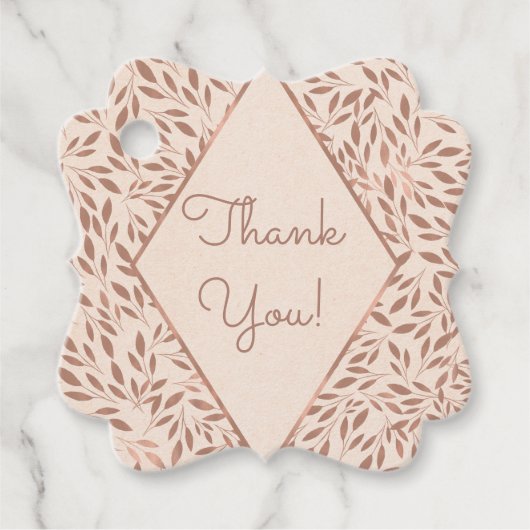 ピンク素朴葉ボタニカルグラムブライダルシャワー フェイバータグ (正面)