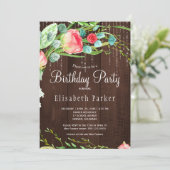 ピンク素朴赤面ガーデンバラ誕生日パーティー 招待状 (スタンド正面)
