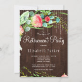 ピンク素朴赤面ガーデンバラ退職パーティー 招待状 (正面)