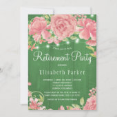 ピンク素朴赤面バラ牡丹の退職パーティー 招待状 (正面)