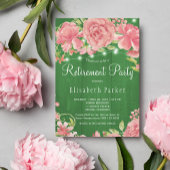 ピンク素朴赤面バラ牡丹の退職パーティー 招待状