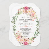 ピンク素朴赤面フローラ開花ブライダルシャワー 招待状 (正面/裏面)