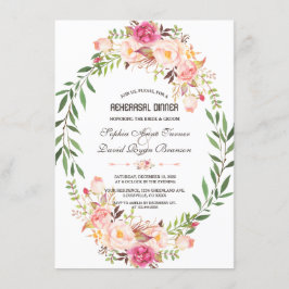 ピンク素朴赤面フローラ開花リハーサルディナー 招待状
