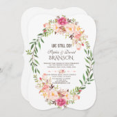 ピンク素朴赤面フローラ開花我々はまだ行う 招待状 (正面/裏面)