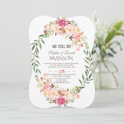 ピンク素朴赤面フローラ開花我々はまだ行う 招待状 (スタンド正面)