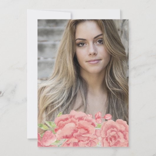 ピンク素朴赤面牡丹PHOTO卒業パーティー 招待状 (裏面)