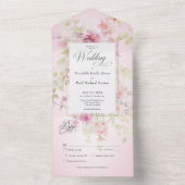 ピンク素朴&セージ水カラーフローラピンクディナー オールインワン招待状 (内側)