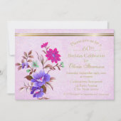 ピンク素朴&パープルフローラ60th誕生日パーティー 招待状 (正面)