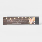 ピンク素朴&ピーチフローラウッドライト&タイトル デスクネームプレート (正面)