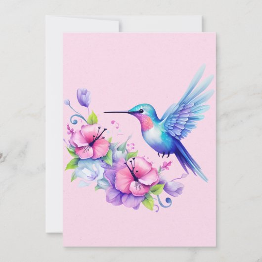 ピンク紫かわいいハミングバードガールベビーシャワー 招待状 (裏面)