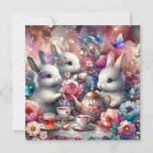 ピンク紫かわいいバニーイースターティーパーティー シーズンカード (正面)
