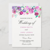 ピンク紫とミントの水色の花結婚のカード 招待状 (正面)