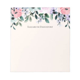 ピンク紫と緑のフローラ水彩 ノートパッド