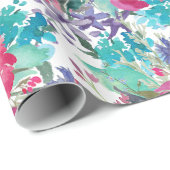 ピンク紫と青の水彩花模様 ラッピングペーパー (ロールコーナー)