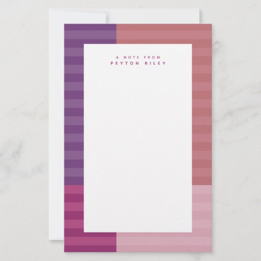 ピンク紫のストライプの枠おもしろいかわいいパーソナライズされた 便箋 (正面)