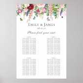 ピンク紫のフローラと蝶のシーティングチャート ポスター (正面)