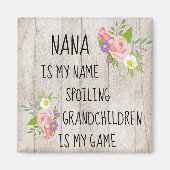 ピンク紫のフローラナナ付き木材/祖母 マグネット (正面)