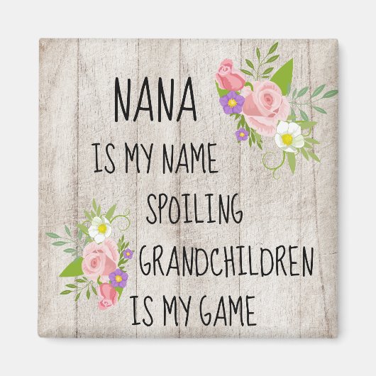 ピンク紫のフローラナナ付き木材/祖母 マグネット (正面)