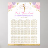 ピンク紫のフローラ妖精の女の子の赤ちゃんシャワー座席 ポスター (正面)