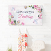 ピンク紫のフローラ水色の蝶 横断幕 (インサイチュ)