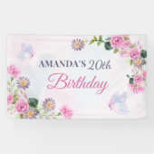 ピンク紫のフローラ水色の蝶 横断幕 (横)