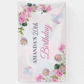 ピンク紫のフローラ水色の蝶 横断幕 (縦)