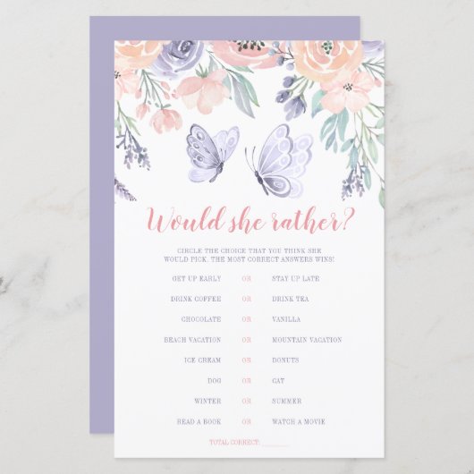 ピンク紫のフローラ蝶は彼女はむしろゲームをする (正面/裏面)