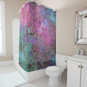 ピンク紫のモザイクパターンティール（緑がかった色）ブルーグリーン金ゴールド シャワーカーテン (インサイチュ)