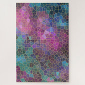 ピンク紫のモザイクパターンティール(緑がかった色)ブルーグリーン金ゴールド ジグソーパズル (縦)