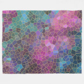 ピンク紫のモザイクパターンティール（緑がかった色）ブルーグリーン金ゴールド フリースブランケット (正面(横))
