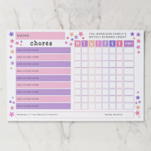 ピンク紫の女の子チョア報酬チャート ペーパーパッド