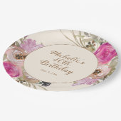 ピンク紫の水彩フローラ40th Birthday ペーパープレート (アングル)