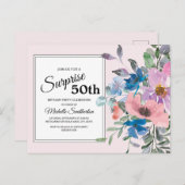 ピンク紫の水彩フローラ50th誕生日パーティー ポストカード (正面/裏面)